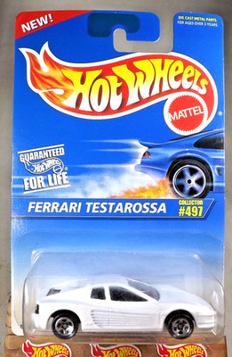 1995 Hot Wheels Blue/White Card #497 FERRARI TESTAROSSA White w/Chrome 5 Spokes
