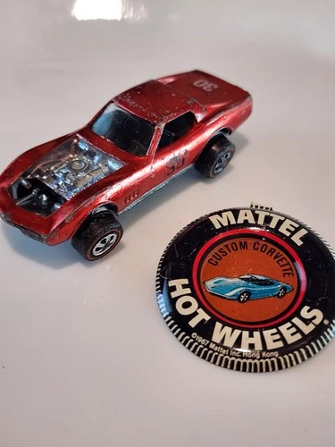 1968 Hot Wheels Redline Custom Corvette - Red - One Owner + Button