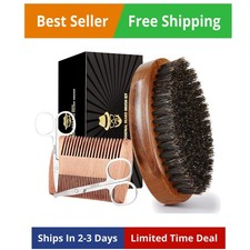 Beard Brush and Grooming Set with Boar Bristles, Comb, Scissors, Travel Bag - 4