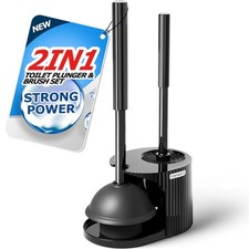 FORASTO 2in1 Toilet Brush and Plunger Set - Bathroom Bowl Holder Combo  21" Ext
