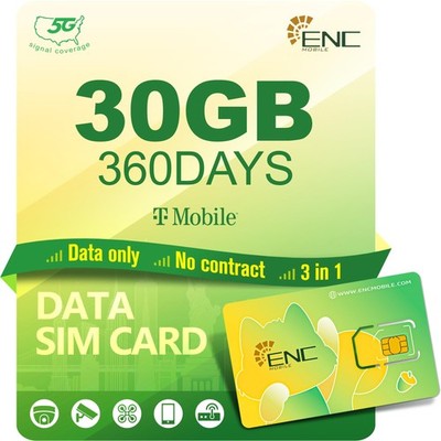 Enc Mobile Us Br Prepaid Data Only Sim Card 30Gb/360Days 5G/4G Lte For Unlocked