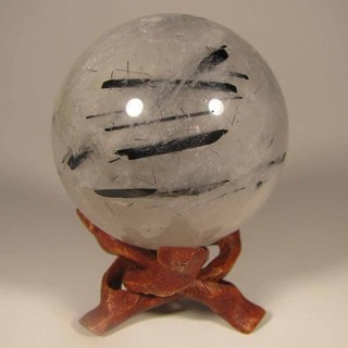 2.3" Black TOURMALINE in QUARTZ Crystal Sphere Ball w/ Stand Brazil 58mm