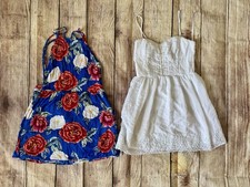 Lot of 2 Mini Dresses – White Eyelet Bustier & Blue Floral Halter, Size M