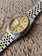 1985 Seiko 5 Automatic Cal.7009-3110 TwoTone Day/Date 37m Fluted Bezel Gold Dial