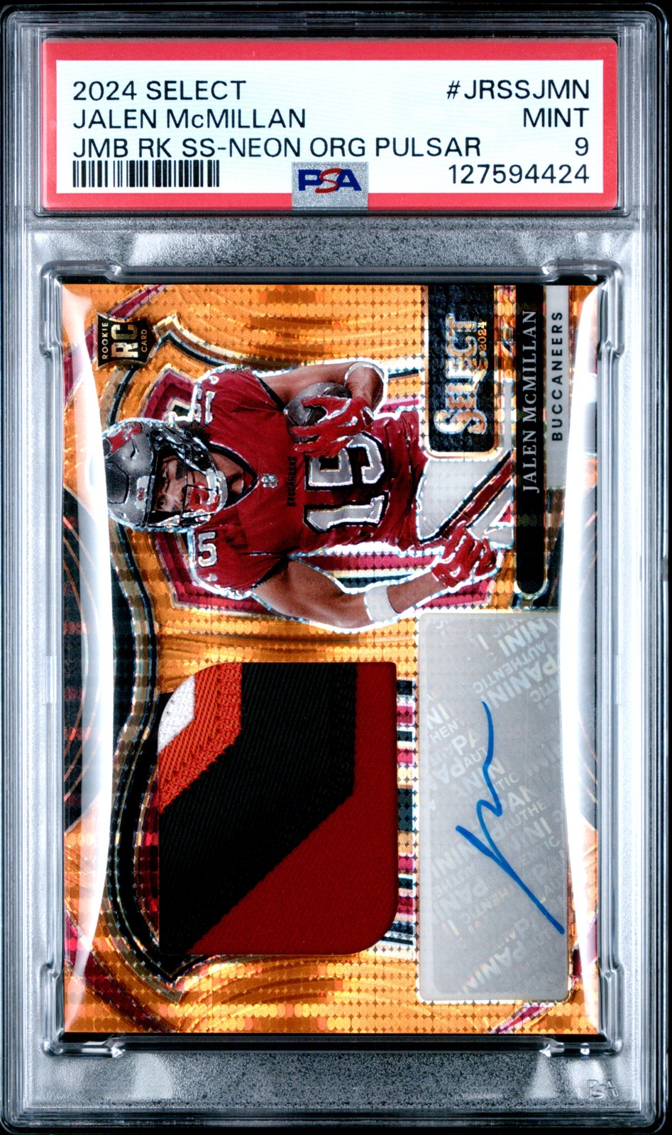 Jalen McMillan Panini Select Jumbo Rookie Signature Swatches #JRSSJMN Neon Orange Pulsar