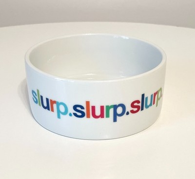 Dog Water Bowl   Slurp Slurp Slurp in Bright Colors on White Ceramic Bowl