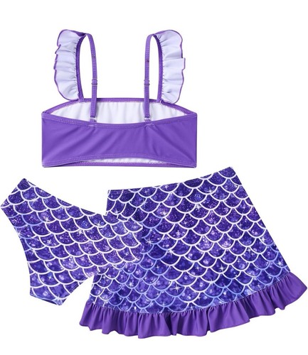 Girls Bathing Suits 3 Piece Swimsuit Summer Bikini Tankini Sets with Cover Skirt - Picture 2 of 7
