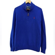 Vintage 90s Polo Ralph Lauren Cobalt Blue 1/4 Zip Knit Pullover Sweater Small