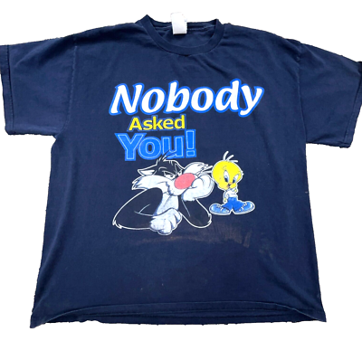 Vintage Looney Tunes Shirt Men XL Blue Tweety Bird Sylvester Tee