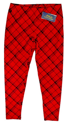 Polo Ralph Lauren Girls Legging XL 16 New Plaid Stretch Jersey Red Black Holiday