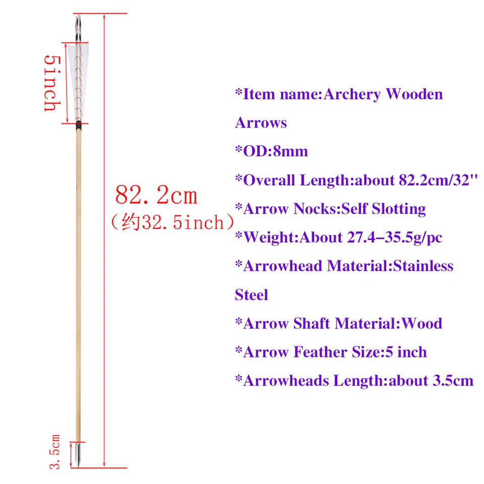 32" Archery Wooden Arrows Turkey Feathers Recurve Compound Bow Shooting Hunting - Image 3 of 4