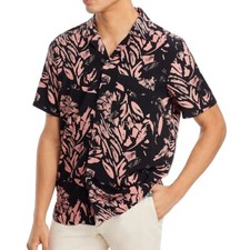 Hugo Boss Men's Ellino Abstract Floral Tropical SS Camp Shirt Straight Fit Red