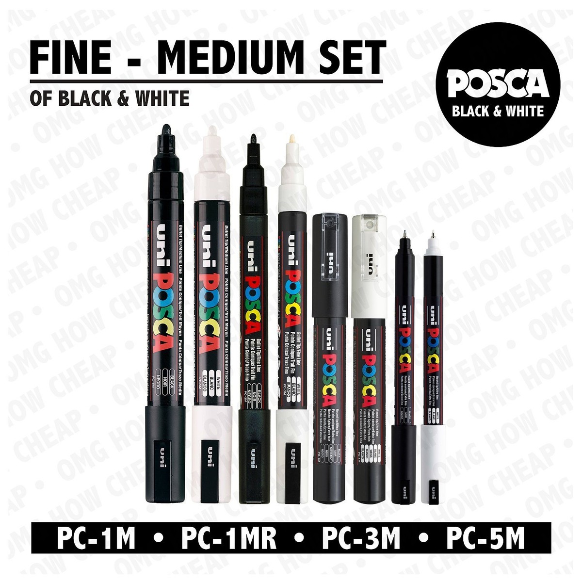 Posca Black White Fine to Medium Set of Pens (PC-1MR, PC-1M