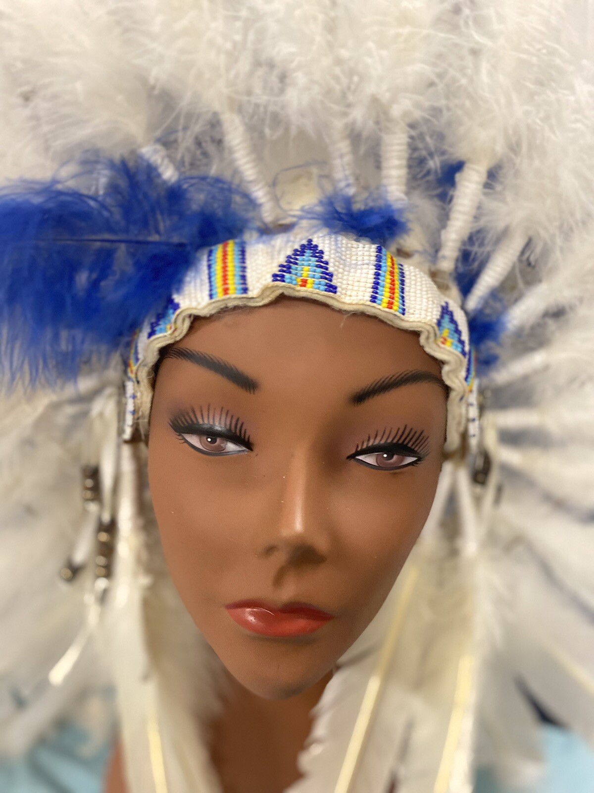 Real Feather Indian Headdress White Native Gem
