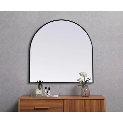 Elegant Decor Ayra 36x36" Arch Modern MDF Wood/Iron Mirror in Black - Picture 2 of 9