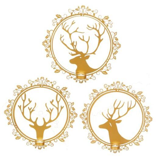 BOXJINCO Christmas Wall Art 3 Piece Christmas Metal Deer Festival style Gold