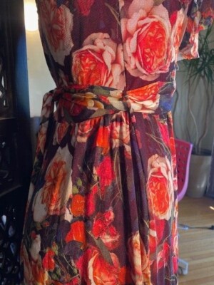 Fuzzi Maxi Party Dress Floral red Sz M Made in Italy ; Dry Cleaned