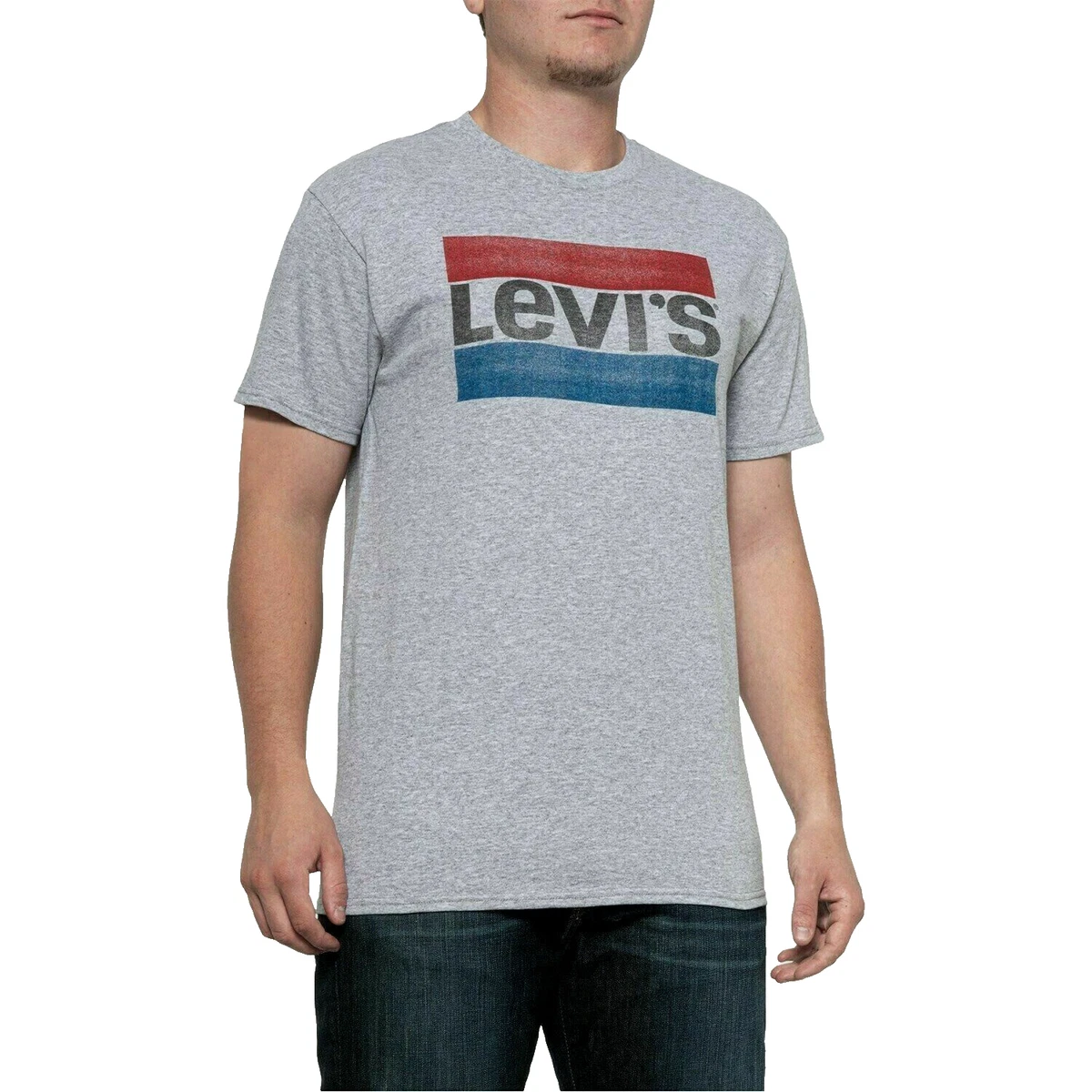 Levis Mens Crew Neck Graphic T Shirt Tee Top Size M MEDIUM Grey Levi