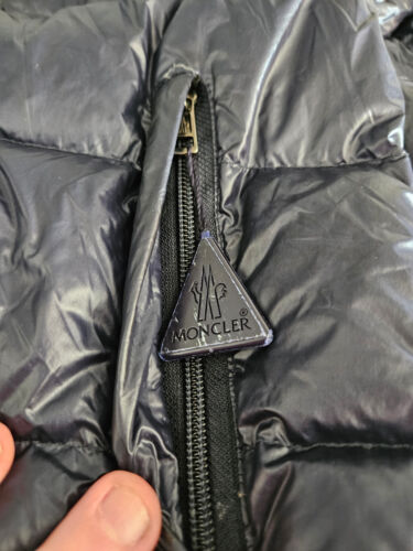 Vtg Y2K Moncler Navy Blue Down Fill Puffer Hooded Jacket Zipper & Button Size 0 - Picture 15 of 23