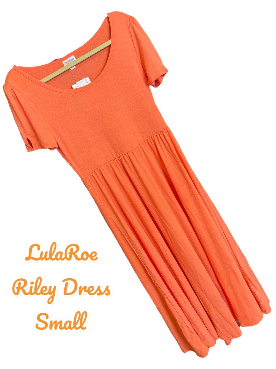 NWT LuLaRoe Riley Dress- Empire Midi- Pretty Orange Solid- Knit- Small NWT LuLaRoe Riley Dress- Empire Midi- Pretty Orange Solid- Knit- Small