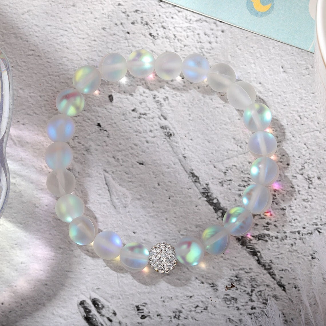 Aura Angel Quartz Stone Bracelet Rainbow Crystal Gemstone Stretch Bracelet Heal