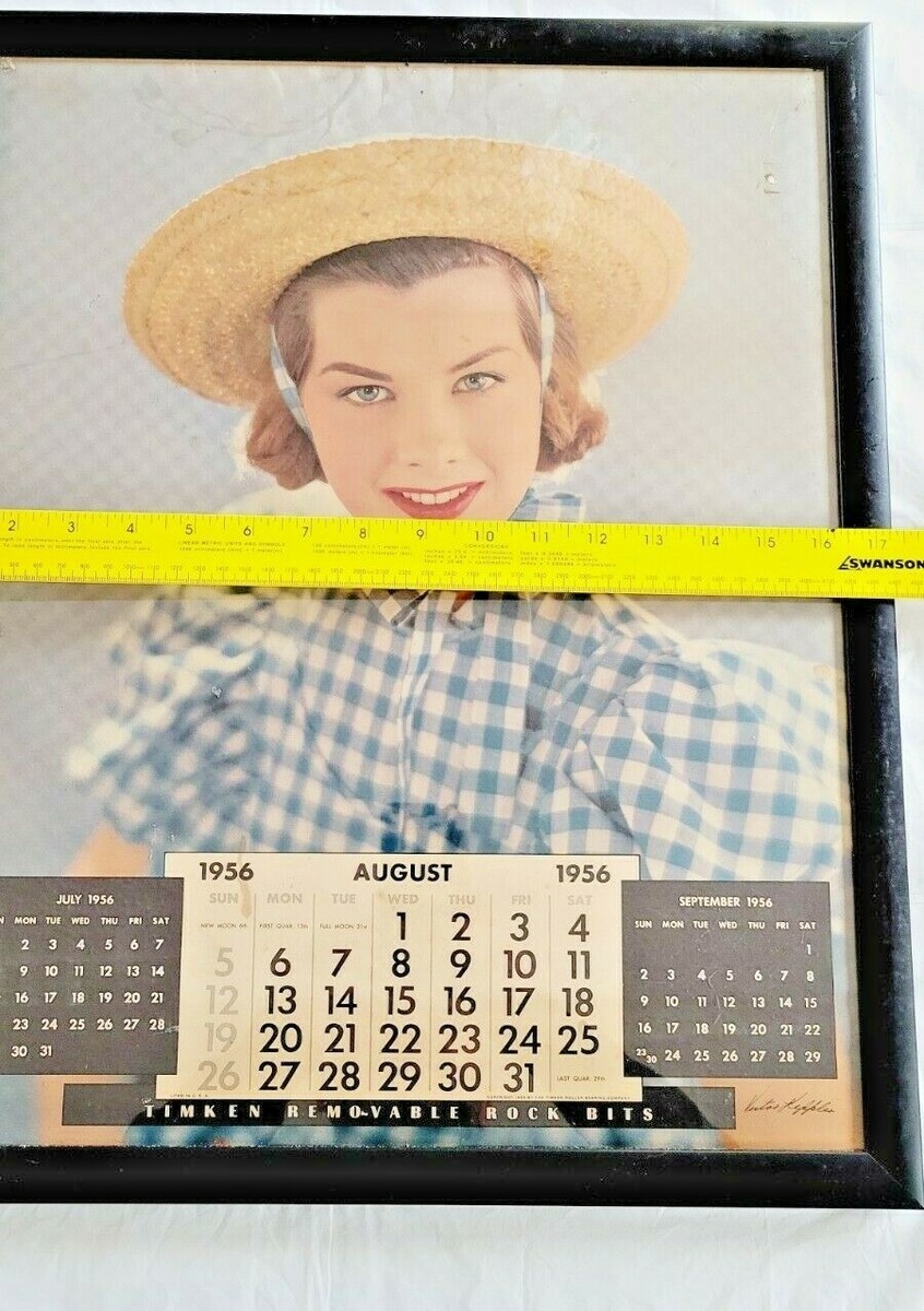 Original Mid Century Country 1956 August Calendar Framed The Timken Bearings Co. | eBay original-mid-century-country-1956-august-calendar-framed-the-timken-bearings-co-ebay