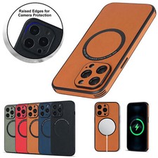 Fr iPhone 16 15 14 Pro Max 13 11 Luxury Mag Safe Magnetic Leather Slim Hard Case