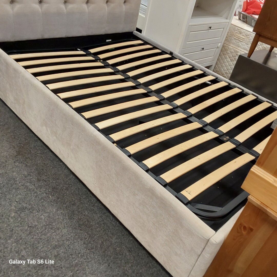 Beige fabric studded storage ottoman double bed frame CS R31 eBay