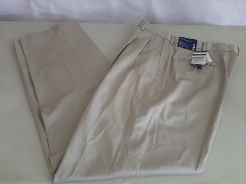 NEU Lands End plissiertes Feld khakifarbene Herrenhose 36x34 Kleid Köper