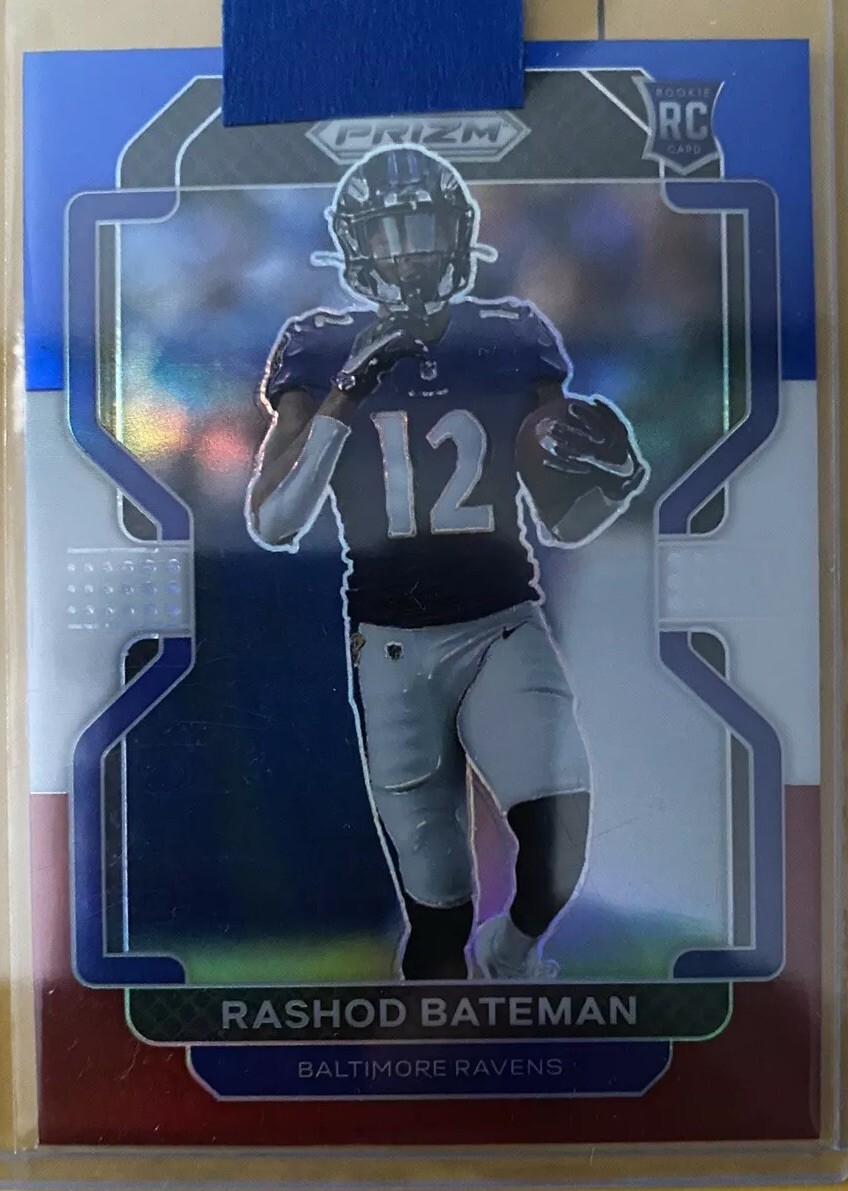 2021 Panini Prizm Rashod Bateman Red White Blue Prizm Rookie RC #340 Ravens
