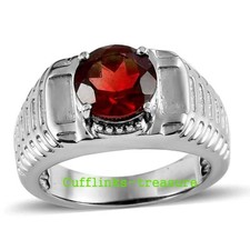 Natural Garnet Gemstone with 925 sterling Silver Ring For Men's 6R3