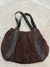 Brown Faux Suede Tote Bag Purse With Faux Leather Trim  Handles
