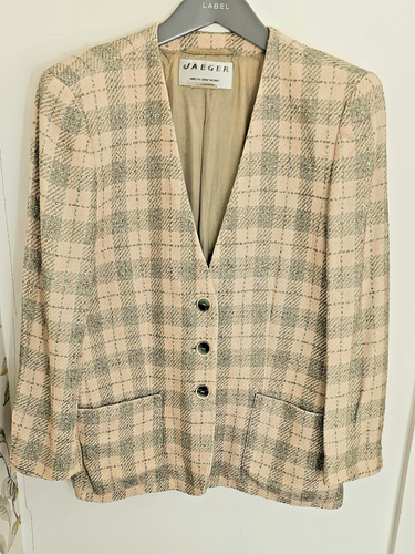 Vintage Jaeger Silk Blazer Jacket Size 16 Soft Pink & Grey Retro - Picture 5 of 11