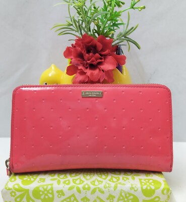 Kate Spade New York Hot Pink Patent Leather Zip Around Credit Card Long  Wallet