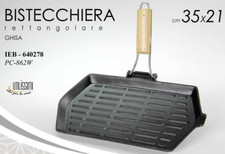 BISTECCHIERA GHISA PESANTE RETTANGOLARE ANTIADERENTE MANICO LEGNO 35*21CM