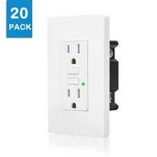 15Amp GFCI Outlet Receptacle with Wall Plate LED Indicator ETL Listed White 20PK