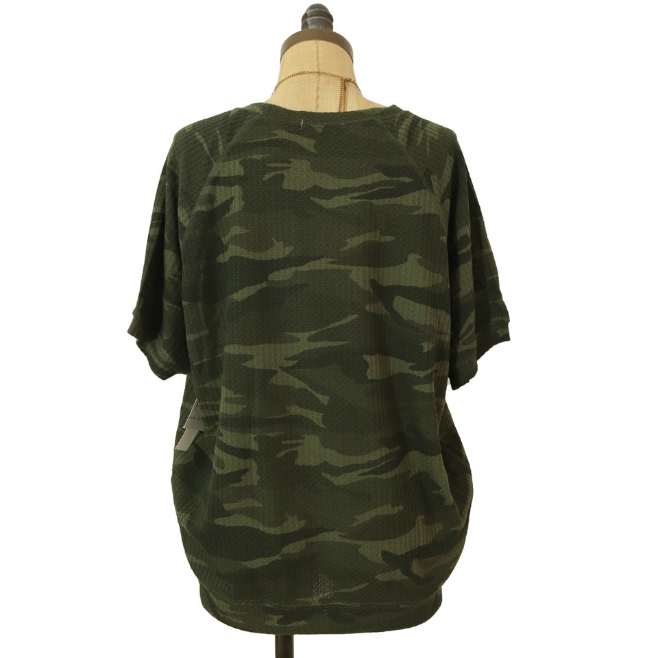 Sweet Romeo Thermal Top M Short Sleeve Waffle Knit Camo Green NWT B79 ...
