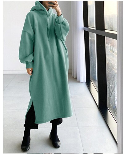 Felpa donna calda pile A-Line felpa con cappuccio abito pullover oversize top lungo - Foto 41 di 49