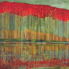 36W"x36H" CELEBRATORY WHIM by FORD SMITH - RED LEAVES TREES CHOICES of CANVAS