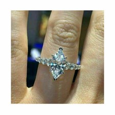 Marquise Cut 2.80Ct Diamond White Gold Finish Engagement Ring Simulated Size 6