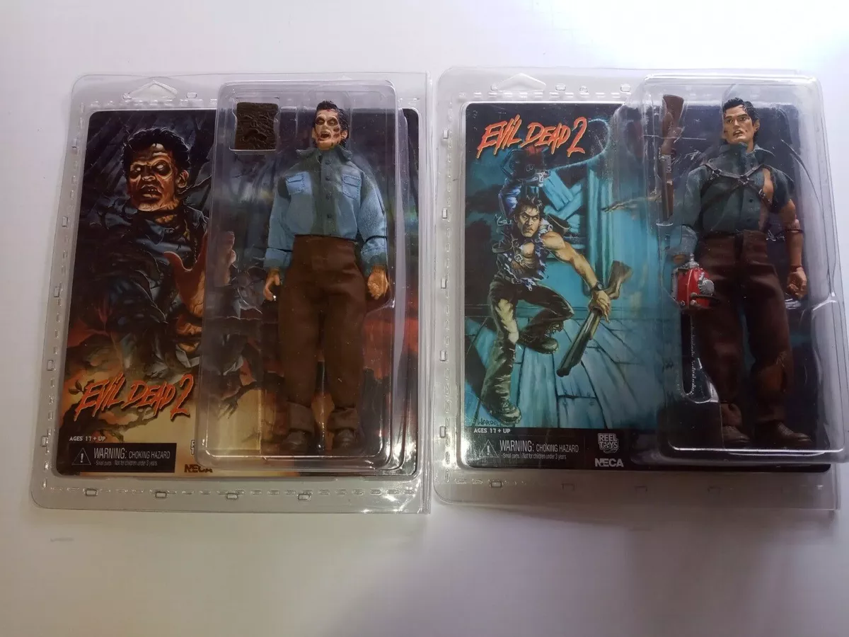 NECA HORROR FIGURE SET - EVIL DEAD 2 ASH & EVIL ASH - REEL TOYS 8” RETRO  CLOTHED