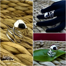 Handmade peruvian ring 950 silver w/leaf and spear wrought design Size 6.5-7.5