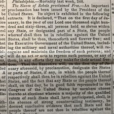 1862 CIVIL WAR newspaper BATTLE ANTIETAM Lincoln Gives Emancipation Proclamation