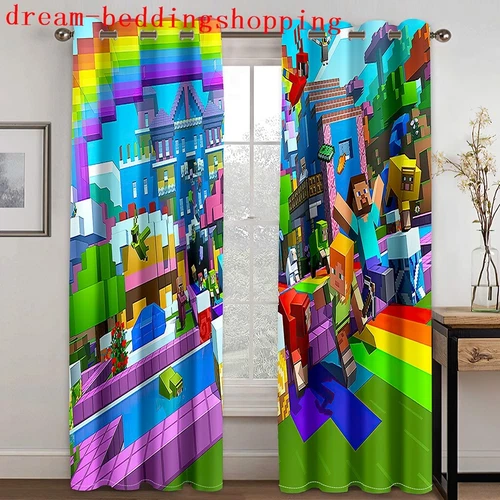 Cortinas de dormitorio ojales Minecraft habitación infantil oscurecimiento cortina protección UV - Imagen 3 de 20