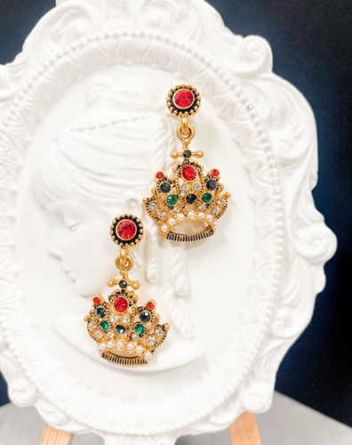14K Gold Crown Earring, Princess Gold Earring, Gold Pearl Earring, Birthday Gift - Picture 8 of 8