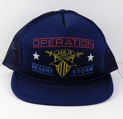 VTG NWOT Operation Desert Storm 1/16/91 Mesh Snapback  Baseball Hat Cap & Button