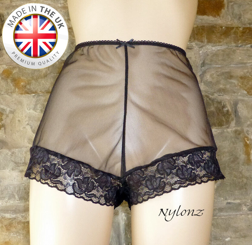 Sheer Panties NYLONZ Sheer 100% Nylon FRENCH KNICKERS Panties BLACK Vintage Style Made In UK E Nylon Sheer Thong/String Panties For Women - Foto 8
