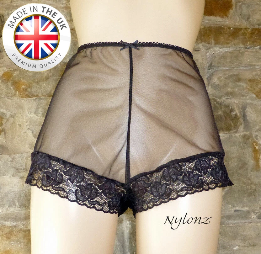 NYLONZ Sheer 100 Nylon FRENCH KNICKERS Panties BLACK Vintage