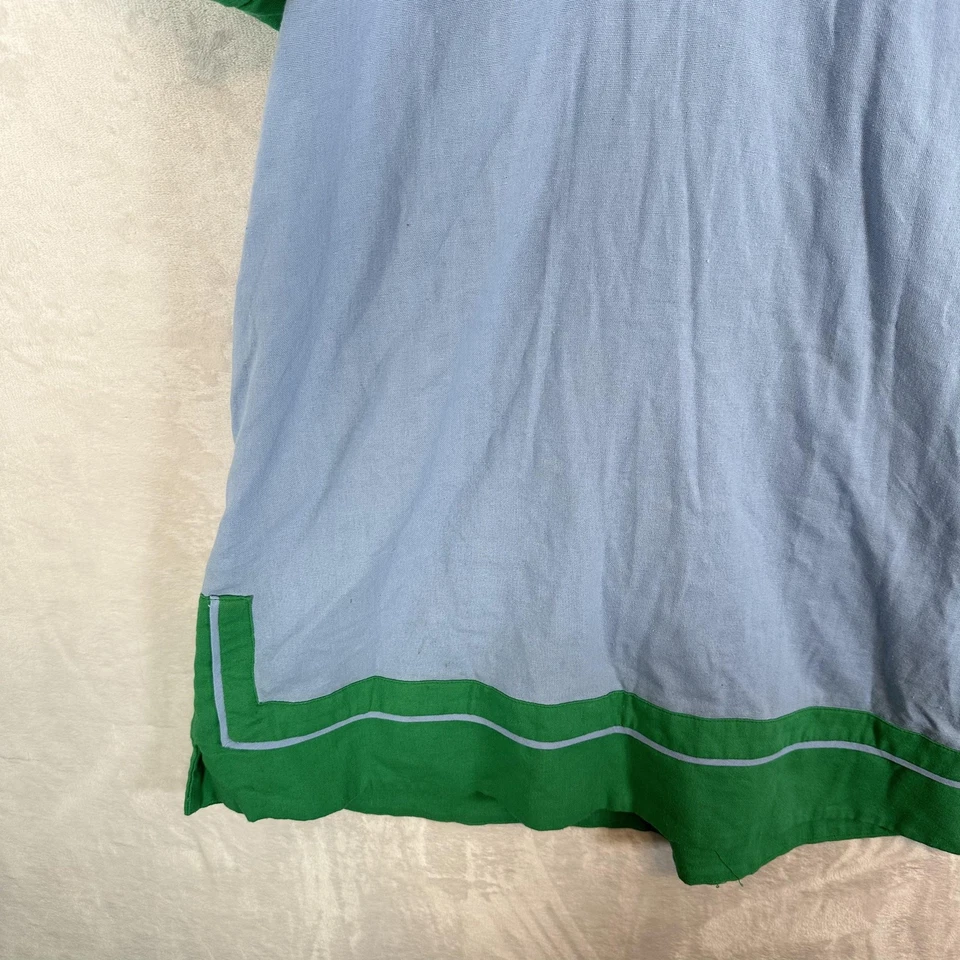 Vestido Entro para mujer grande azul verde mezcla de lino túnica cuello en V manga abullonada boho Foto 4 de 4
