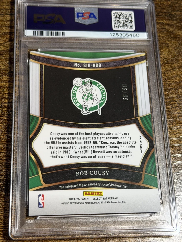 BOB COUSY 2024 Select Signatures Silver Prizm Auto/99 #SIG-BOB Celtics PSA Foto 2 de 2